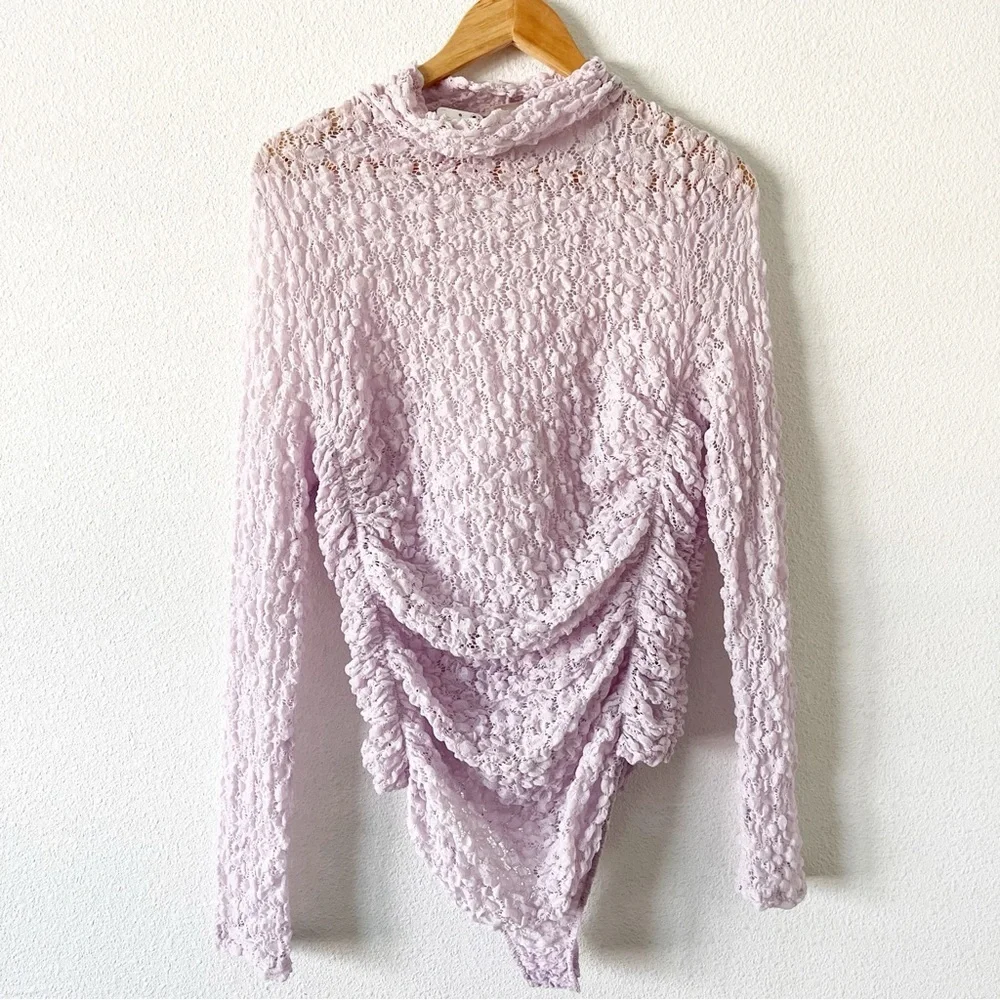 Free People Intimately Orchid Ice Lace Mesh Day N Night Long Sleeve Bodysuit
